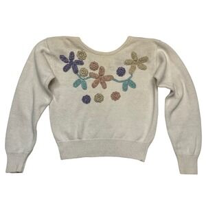 Gitano Vintage 80s Cream Floral Applique Feminine Cottagecore Sweater Size S‎